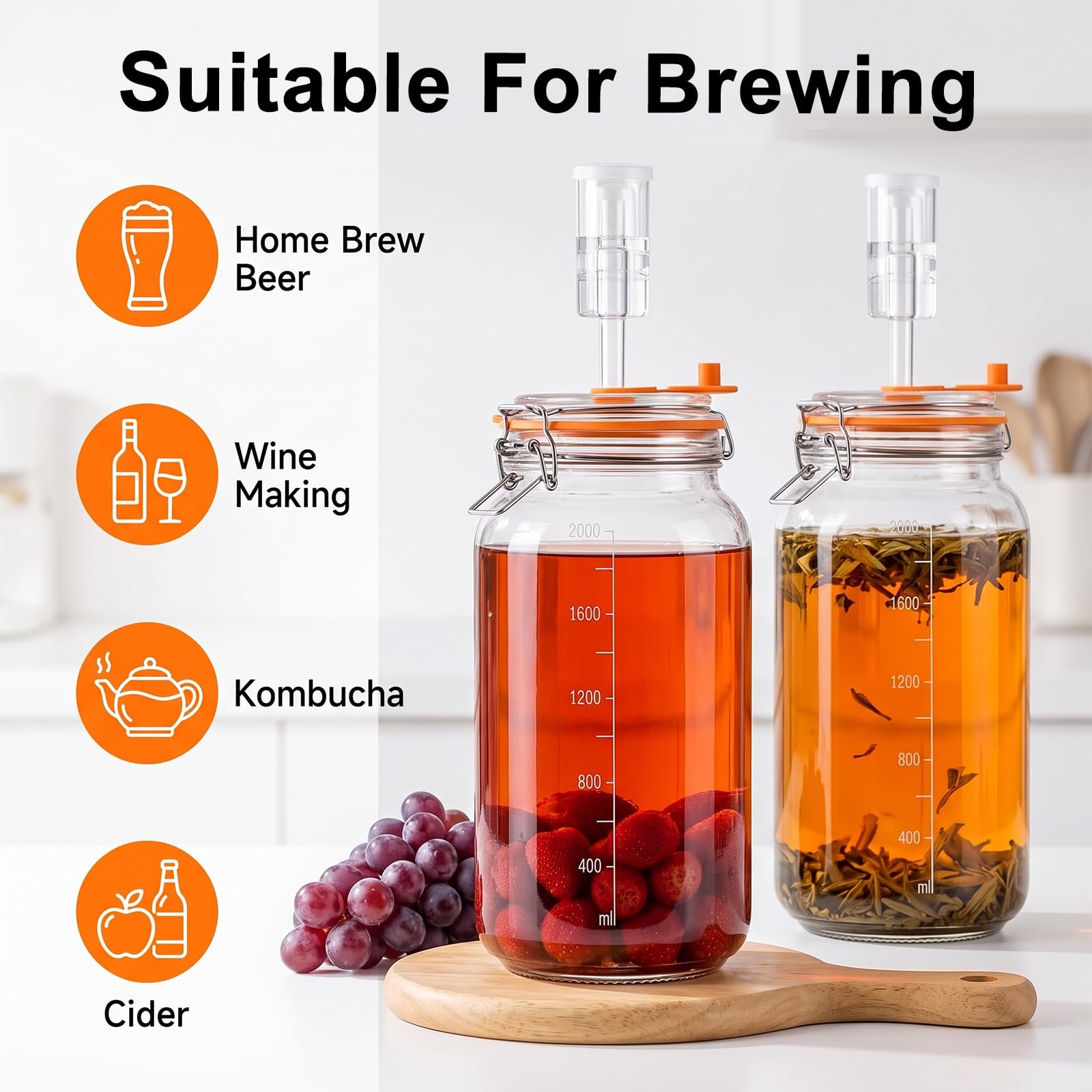 Barattoli per fermentazione da 2 l, 2 pezzi, con fermentazione e peso, contenitore per kimchi, per crauti, kimchi, salsa calda, met, kombucha e sottaceti, con coperchio