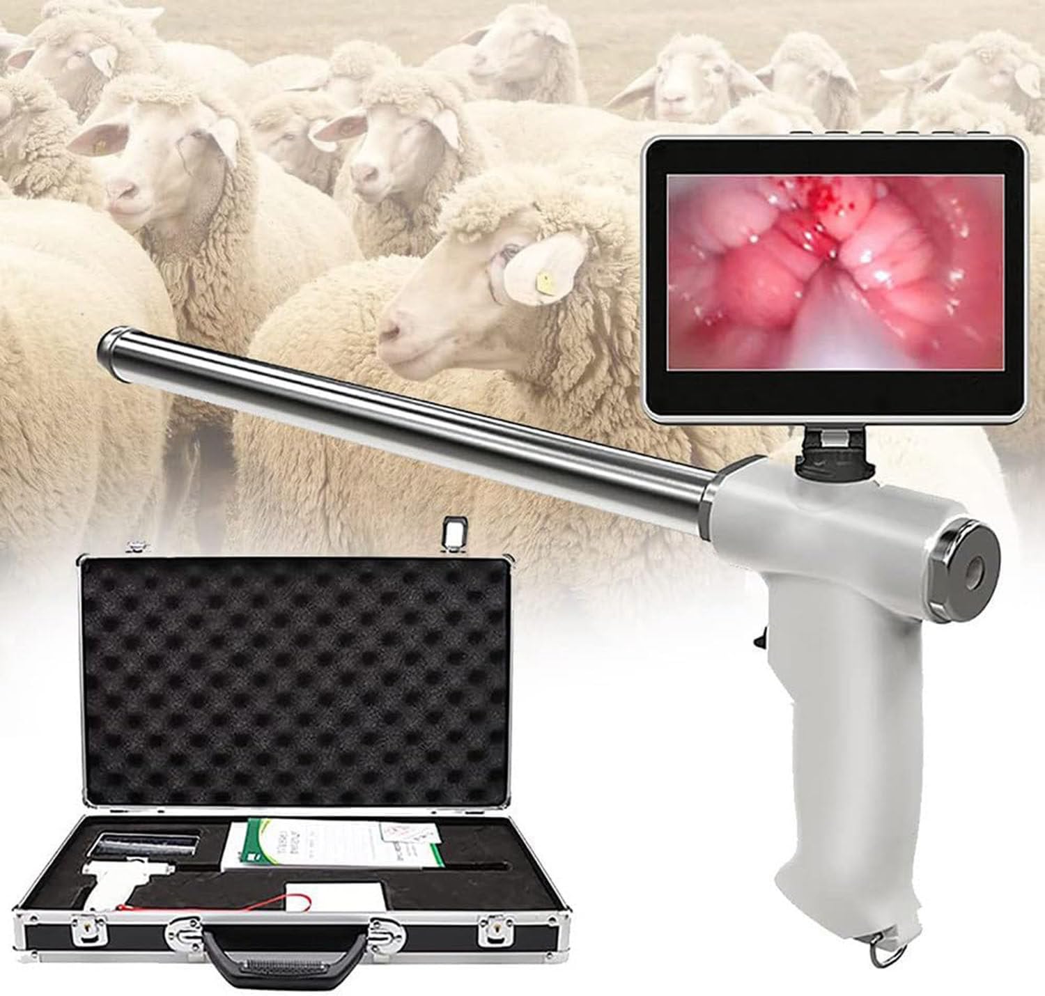 Profesjonalny zestaw do wizualnej sztucznej inseminacji, pistolet do sztucznej inseminacji, pistolet do sztucznej inseminacji zwierząt, z obrotowym ekranem kamery, świnia