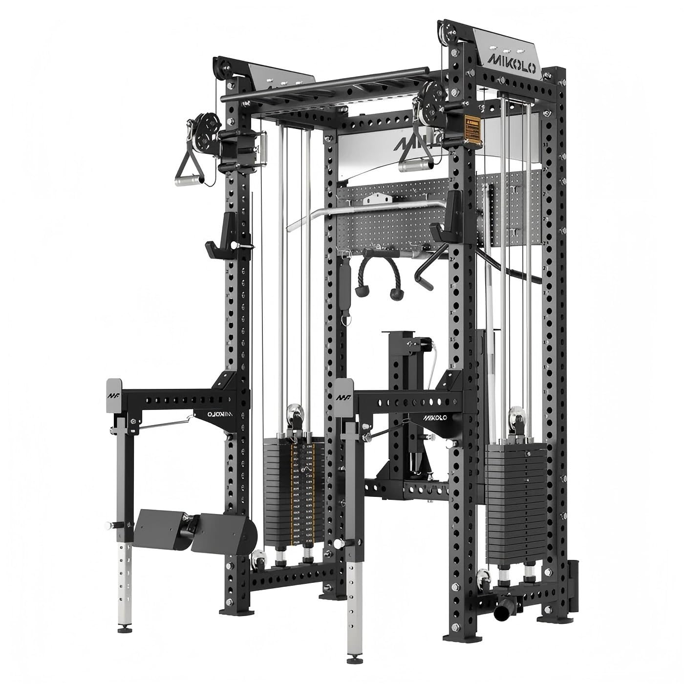 Mikolo Anubis-2.0 Smith Machine with Weight Stack, 3“×3” All-in-One Power Cage with LAT Pulldown &amp; Cable Crossover, 3200LBS Multi-Function Trainer with Aluminum Pulley System for Fitness Home Gym