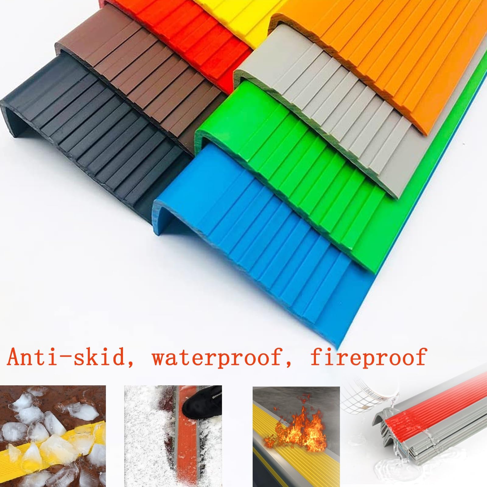 Autoadhesivo De Borde para Escaleras en Forma De L, Tiras Antideslizantes para Peldaños, Material De Pvc Tiras Antideslizantes Autoadhesivas, Adhesivo Y Antideslizante, Apto para Escaleras ( Color : A