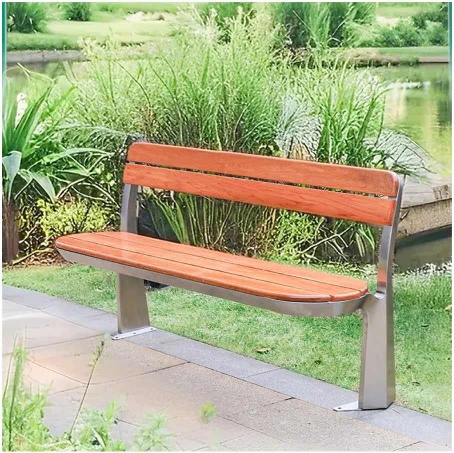 Outdoor Bench, Stainless Steel Park Bench, Outdoor 2-Person Weatherproof Wood Seat Patio Bench