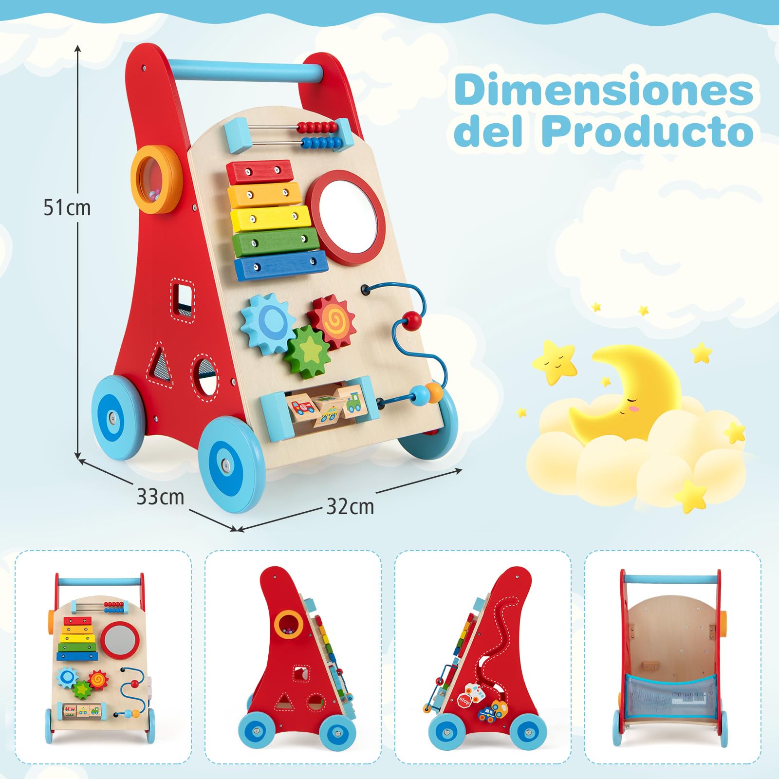 GOPLUS Andador de Madera Montessori con Asa y Almacenamiento