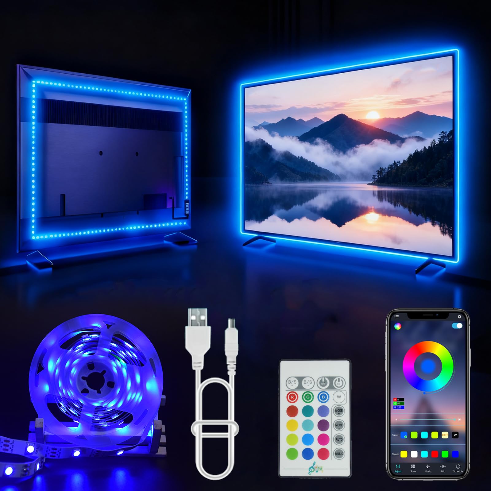 YAPJOY TV Light Strip, 5M TV Backlight for 45-75 Inch TV with Remote