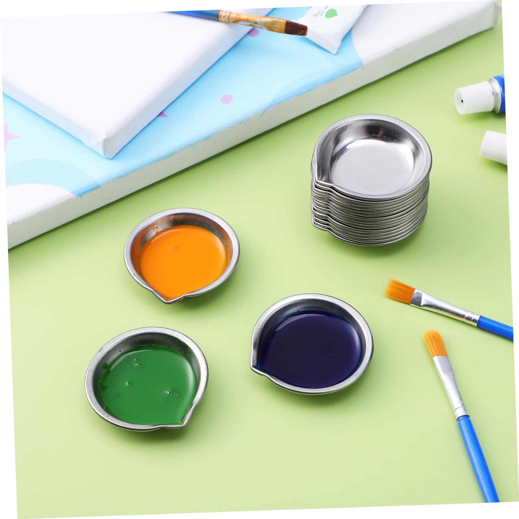 Uonlytech 4 Ensembles Palette Plateau Peinture Artiste Tasses Petit Métallique Réutilisable Artisanat Acier Inoxydable 18 Pièces * 4
