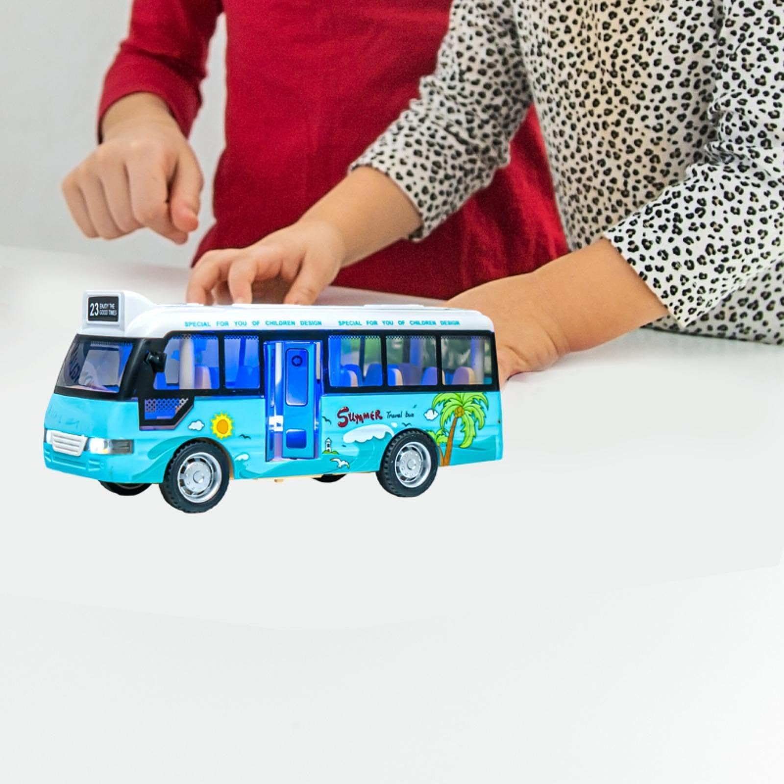 DuskHaven Spielzeugbus für Kinder, Trägheitsantrieb, Robustes Fahrzeug, Bus mit Geräuschen Und Lichtern, Spielzeugauto Modell für Jungen, Blau