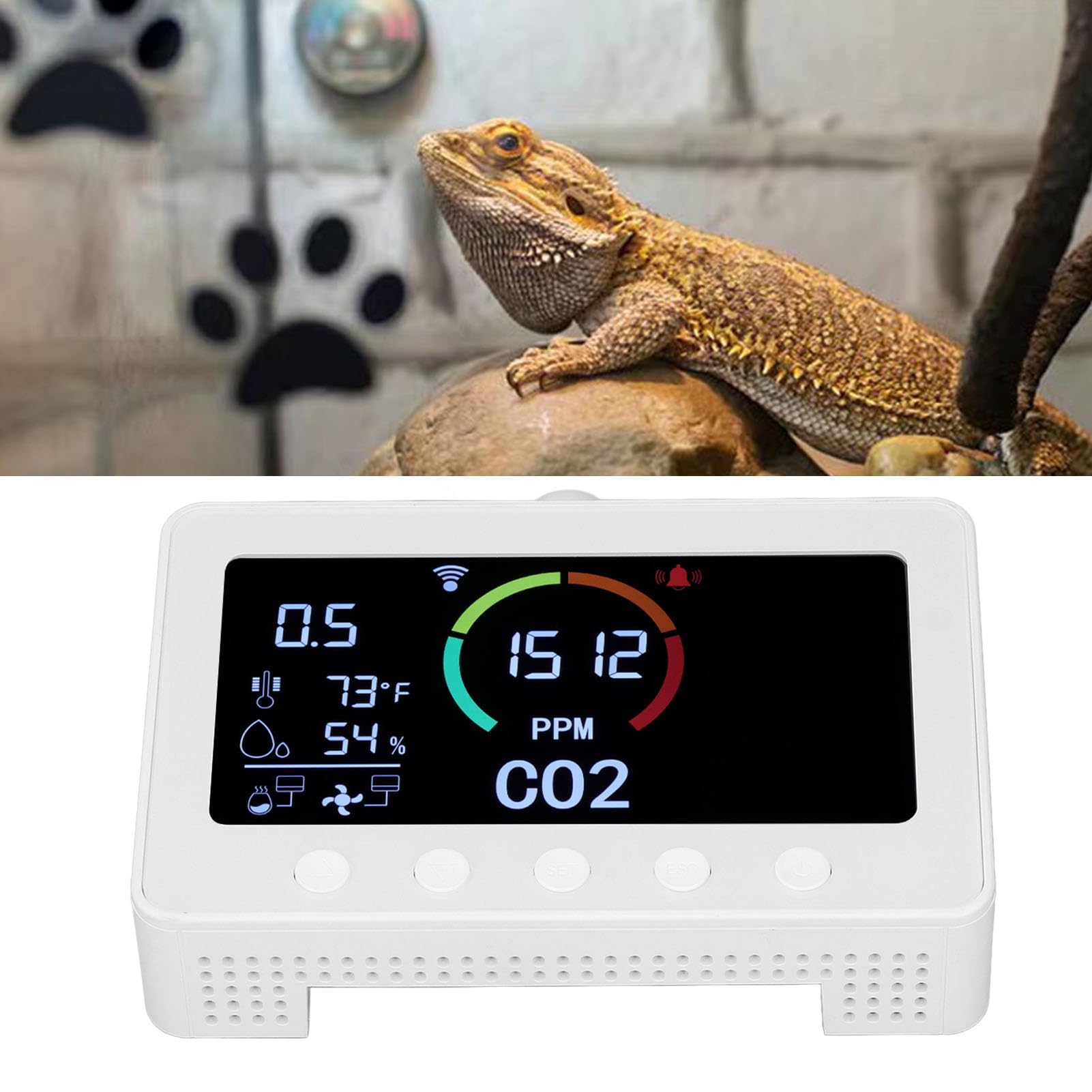 Detector de CO2, Monitoreo Remoto WiFi Pantalla LCD de 7 Pulgadas Salida de Señal de relé RS485 Monitor de CO2 DC12V 2A con Sensor de Luz para Fábrica (Enchufe de la UE)
