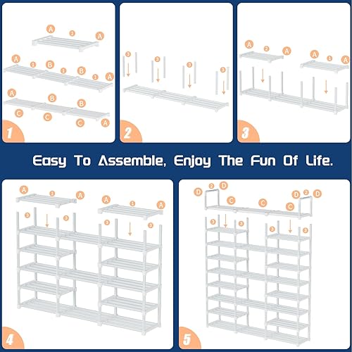 Miniatura 8 de Mavivegue Zapatero alto estrecho blanco de 10 niveles, 20-24 pares de zapatos y botas de metal, estante de almacenamiento, soporte delgado para