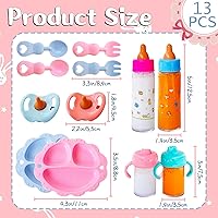 Vista 2 de Juego de 13 Piezas de Accesorios para Muñecas de Bebé con Biberones Mágicos, Juego de Juguetes de Alimentación de Simulación con Empaque, Juego