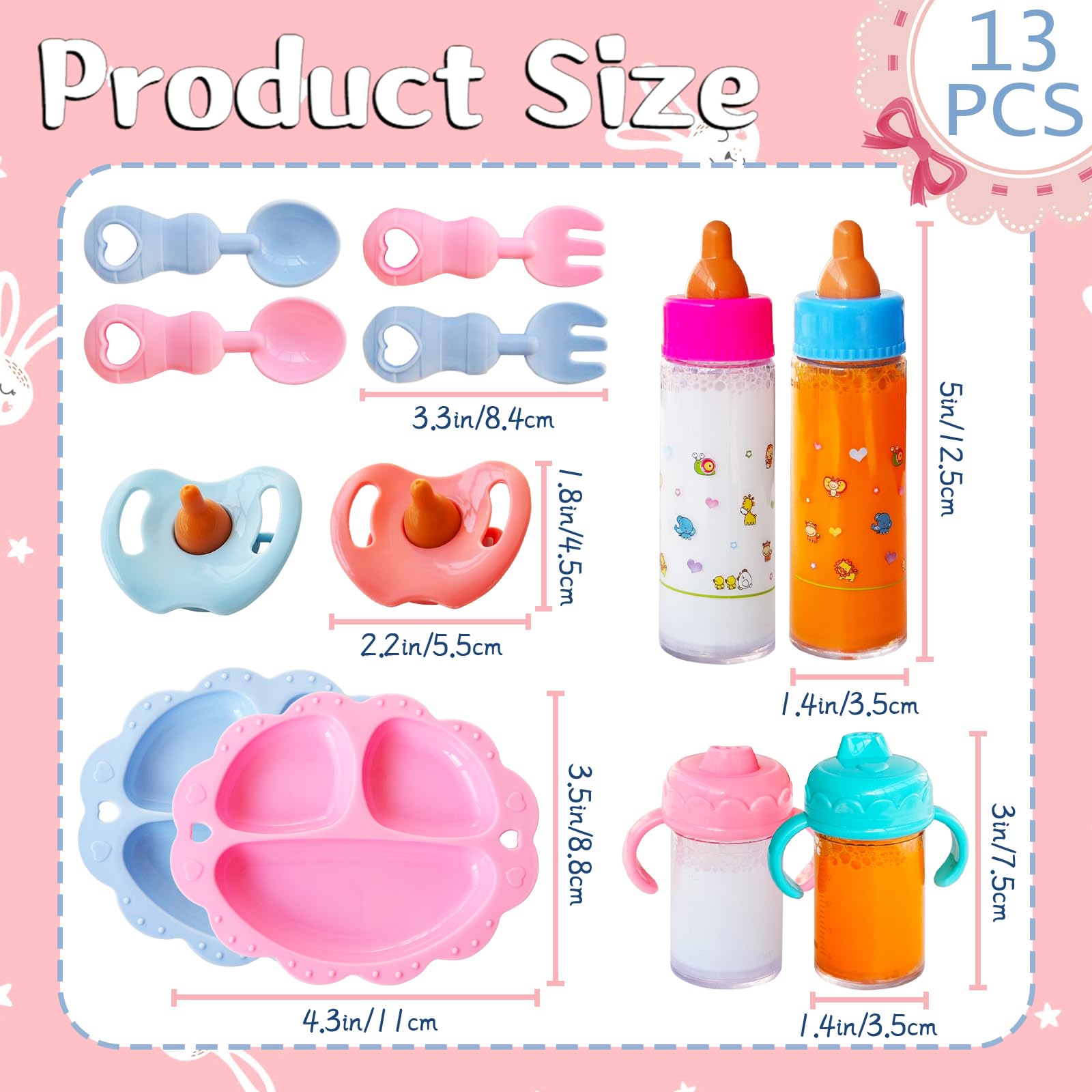 Juego de 13 botellas mágicas de accesorios para muñecas de bebé, juego de juguetes de alimentación con paquete, juego de alimentación de muñecas para niños y niñas, botellas mágicas de leche de jugo 2