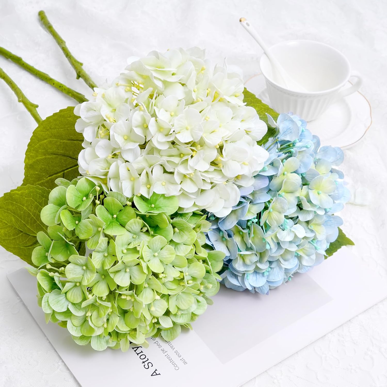Waipfaru 4PCS Hydrangea Artificial Flowers, Real Touch, 20" Faux Hydrangea Flowers, Latex Real Touch Hydrangeas, Fake for Home Decor Party Bouquet Wedding Decoration, White - Image 6