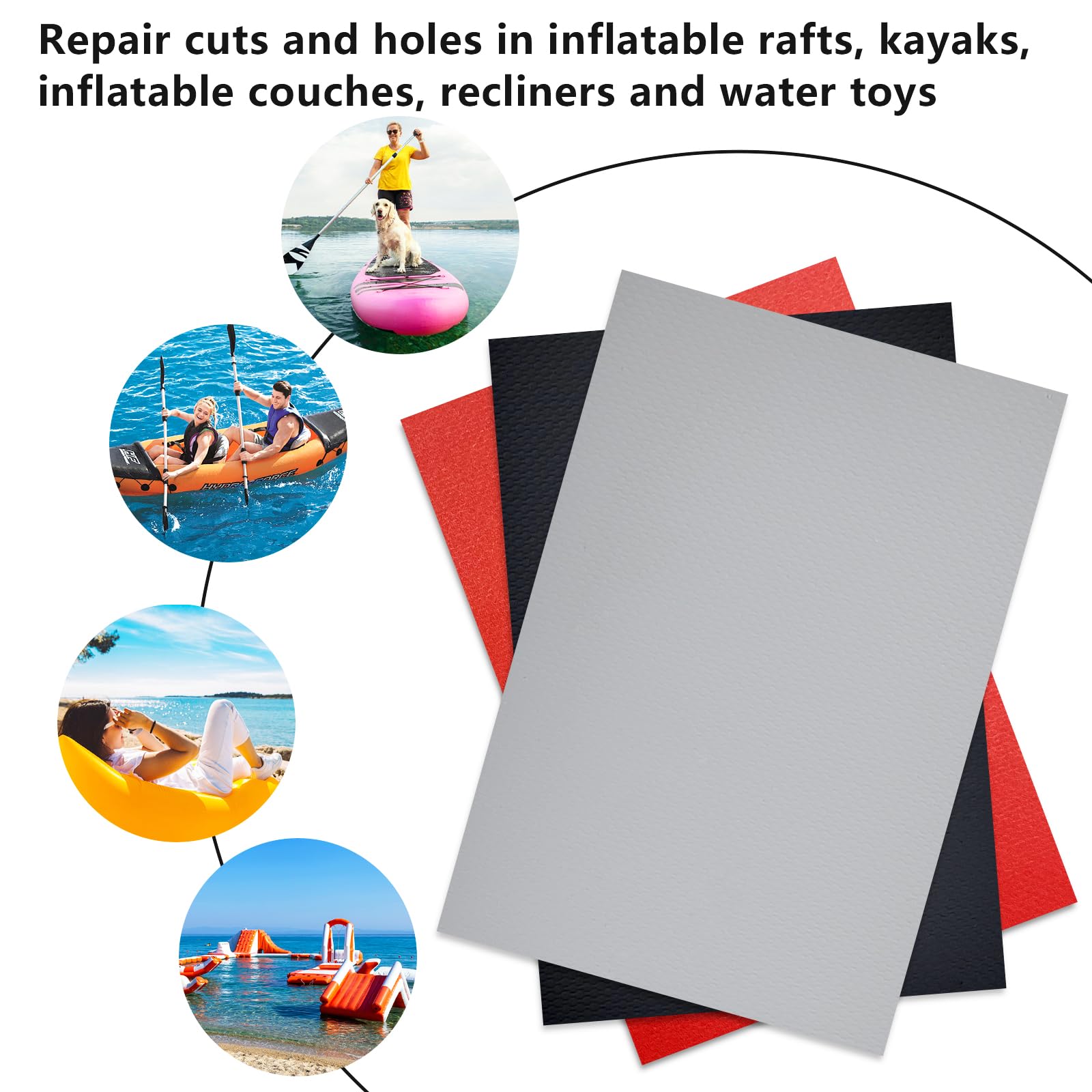 3 Pezzi Kit Riparazione Gommone, Kit Riparazione SUP Gonfiabile, Kit di Patch di Riparazione in PVC per Gommoni, Kayak