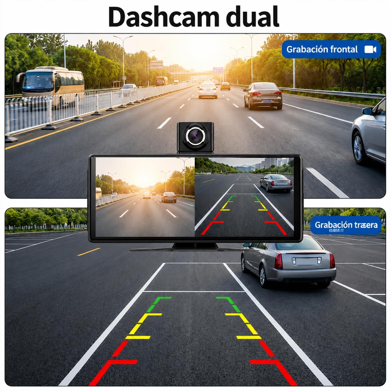 Pantalla CarPlay Coche 10,26", Pantalla Portátil para Coche con CarPlay Inalámbrico y Android Auto, Dash CAM 4K, Admite Cámara Trasera 1080P, IPS Táctil, Mirror Link, BT/FM/AUX, 64GB TF, 12V/24V