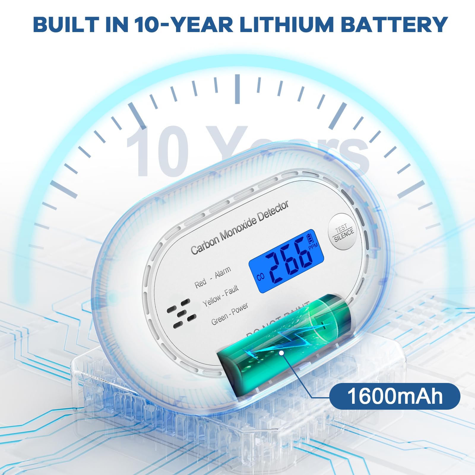 Rilevatore Monossido Di Carbonio, 10 Anni Di Batterie Incluse