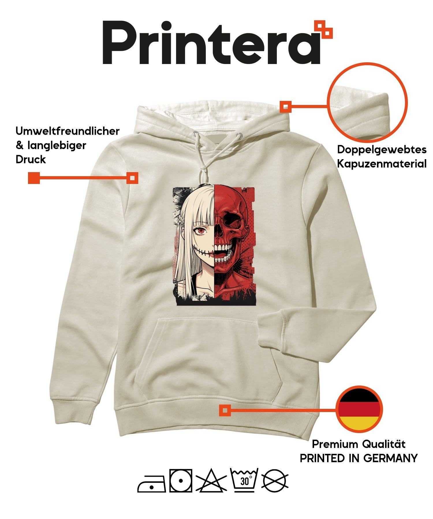Anime dziewczęca czerwona trupia czaszka rozdzielona bluza z kapturem, natura, XL