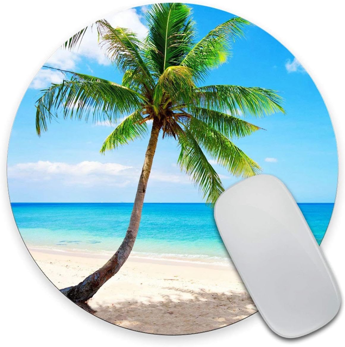 Beach Seaside Palm Tree Blue Sea and Sky Mousepad - Mat - Round Mouse pad - Beautiful Design - Mouse pad Co worker Present 7.9 x 7.9 x 0.12 Inch
