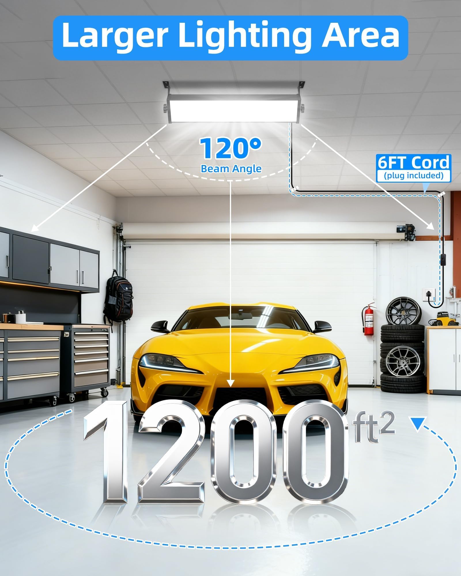 100W 2 Pack LED Shop Light 12000LM 5000K Daylight White Plug in Garage Lights with 6FT Power Cord — view 5