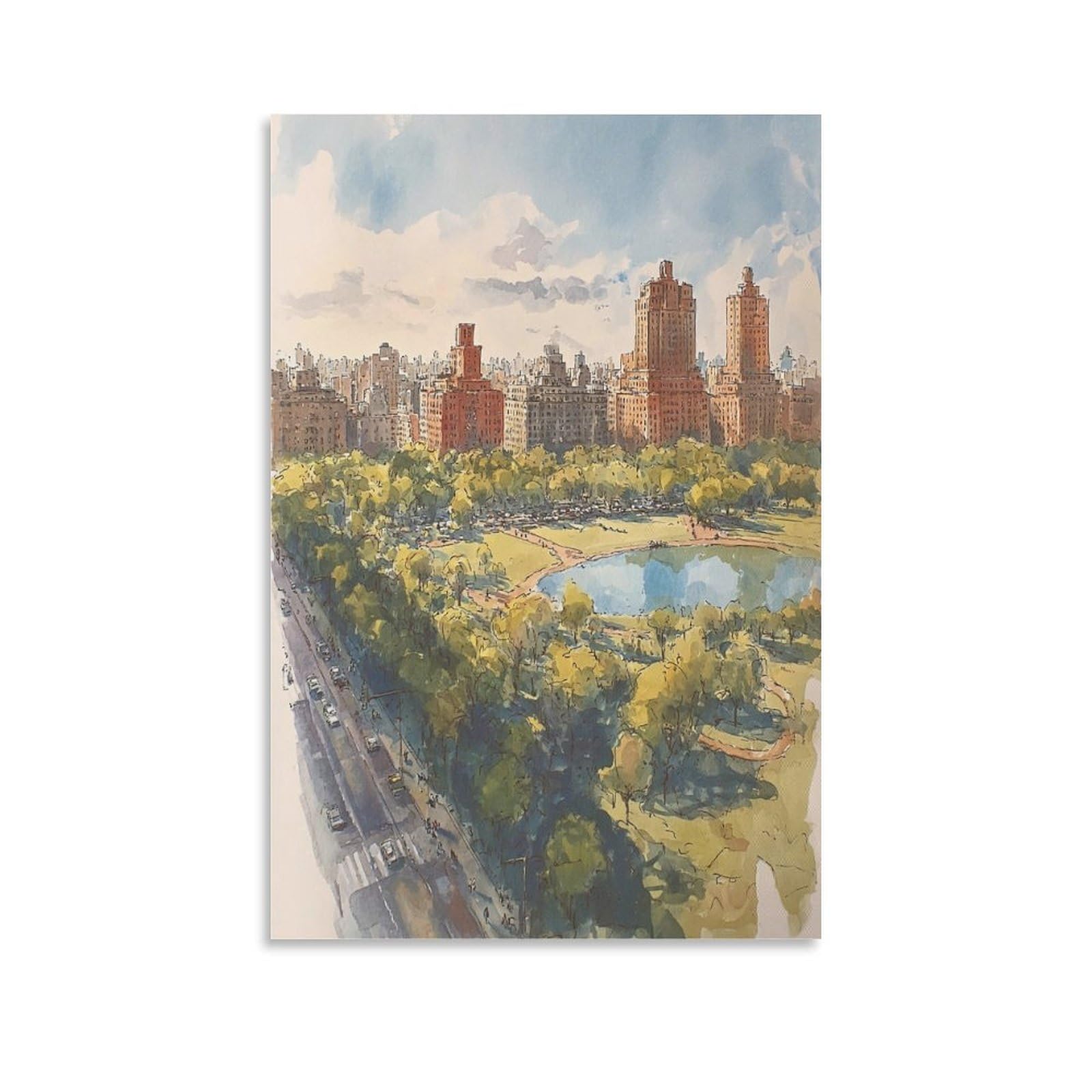 LCYNNH Central Park Watercolor Print Manhattan New York Wall 16x24inch(40x60cm) Print Home Bedroom Office Living Room Decor Canvas
