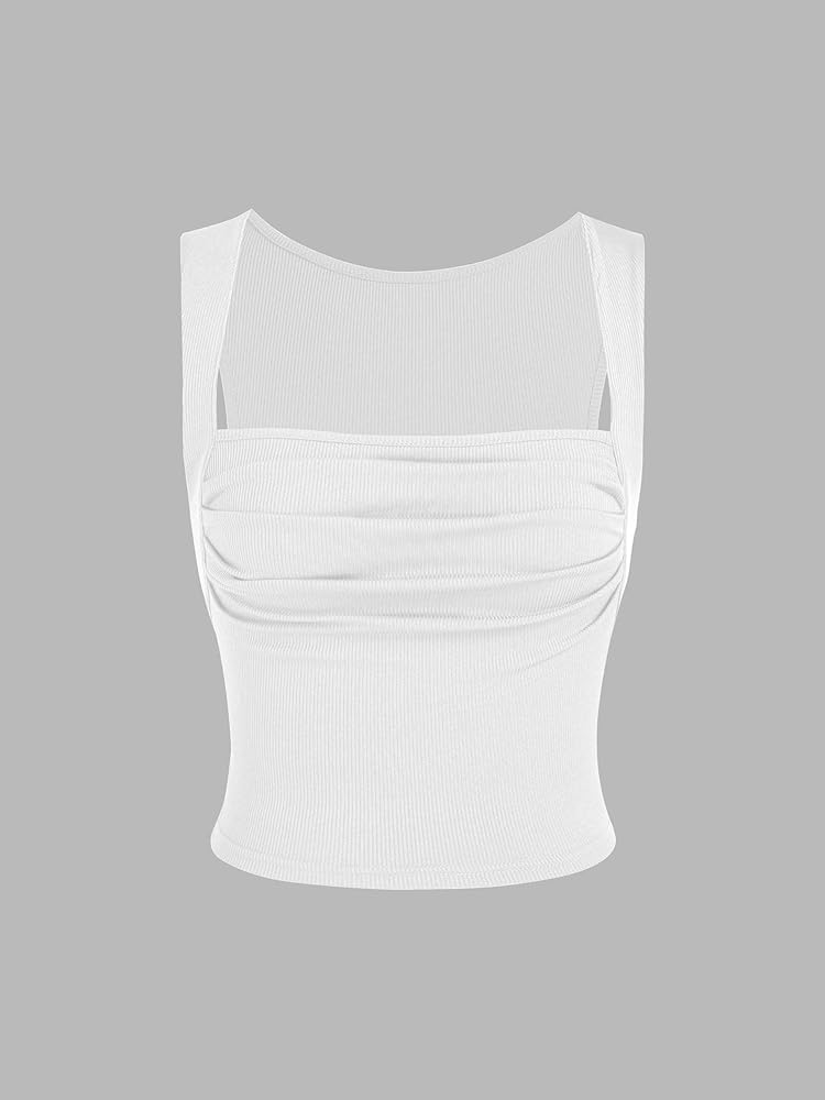 Amazon.com: CIDER 2 Pack Women Tank Tops Set Ruched Square