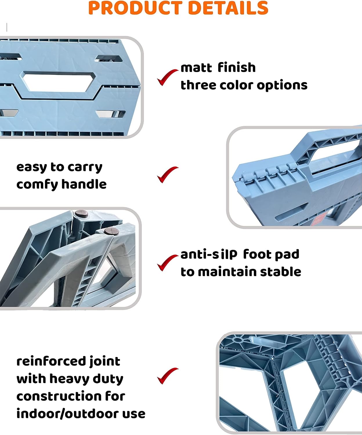 Folding Step Garden Stool for Seniors Sitting Outdoor Indoor Use | Anti-Slide & Non-Slip Design | Light Weight Heavy Duty Hold up to 400Lbs | Babyblue