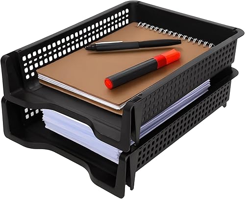 Miniatura 6 de Organizador de escritorio con bandeja de cartas, organizador de papel apilable para el hogar y la oficina, bandeja de papel de plástico duradera