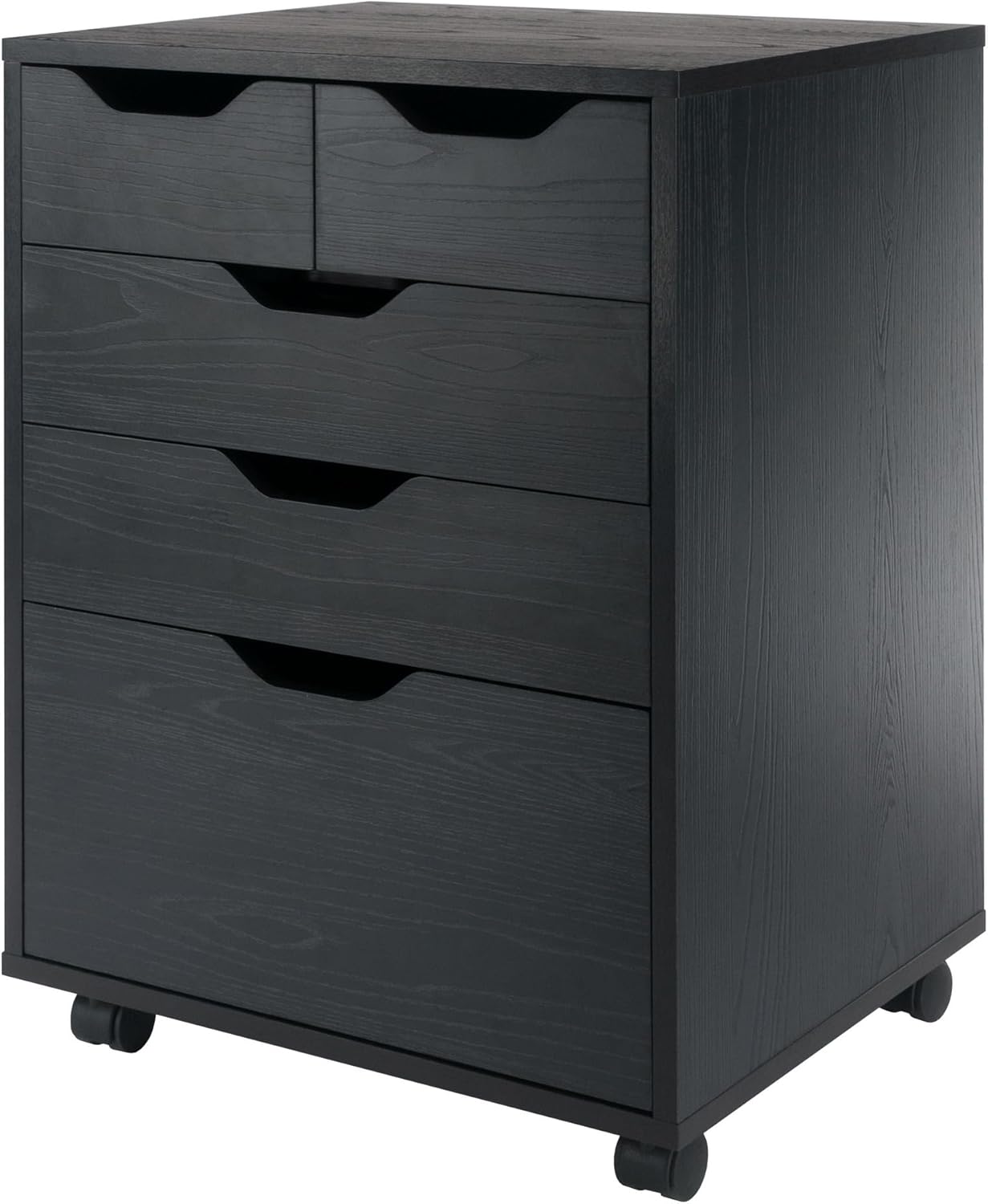 Winsome Halifax Mobile Storage Cabinet with Bins & Drawers - Black Home Office Organizer on Locking Wheels