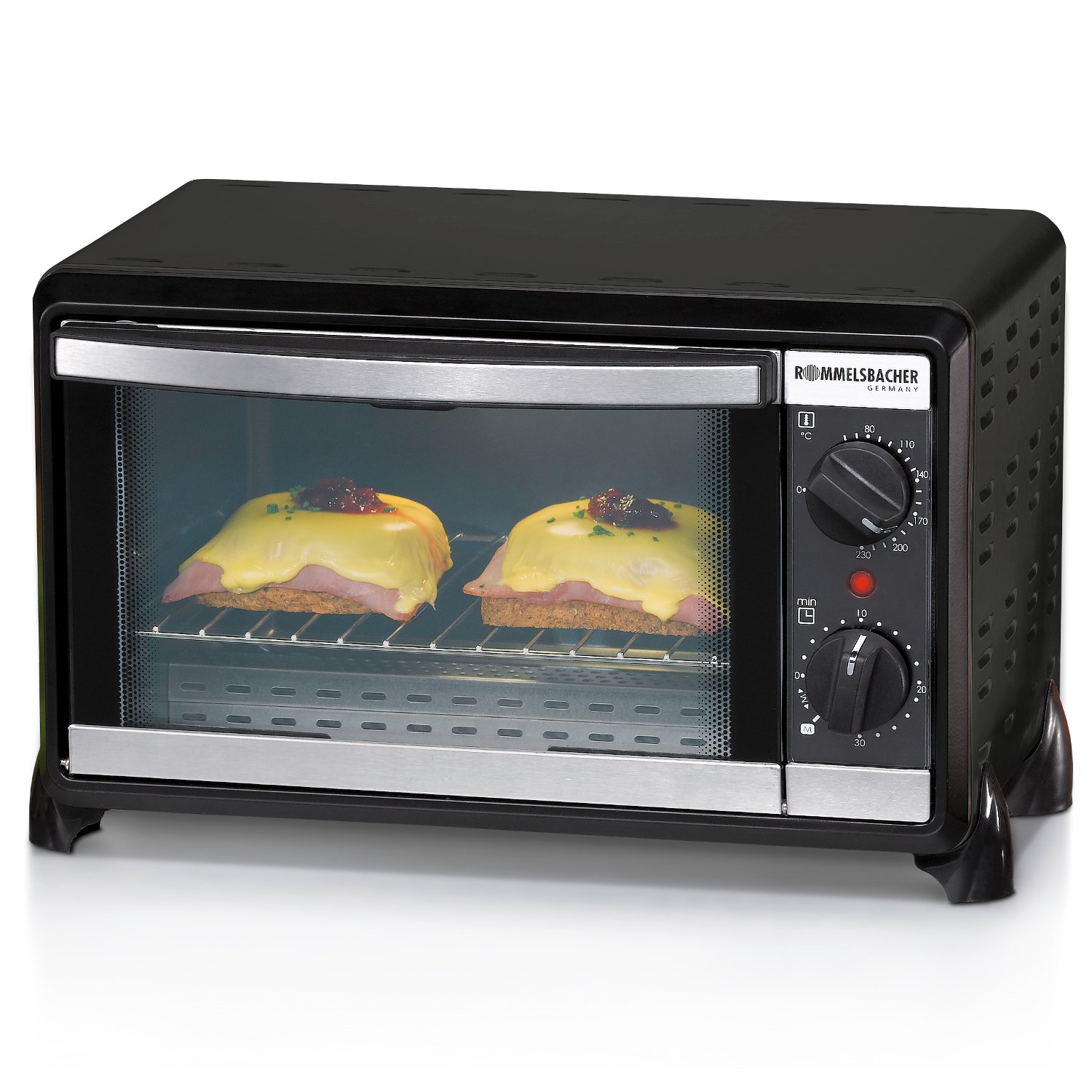 ROMMELSBACHER Kleinbackofen BG 950 "Speedy" - 10 Liter Backraum, 2 Quarzheizelemente, Temperatur von 80-230 °, Ober-/Unterhitze, Zeitschaltuhr, antihaftbeschichteter Backraum, Doppelverglasung