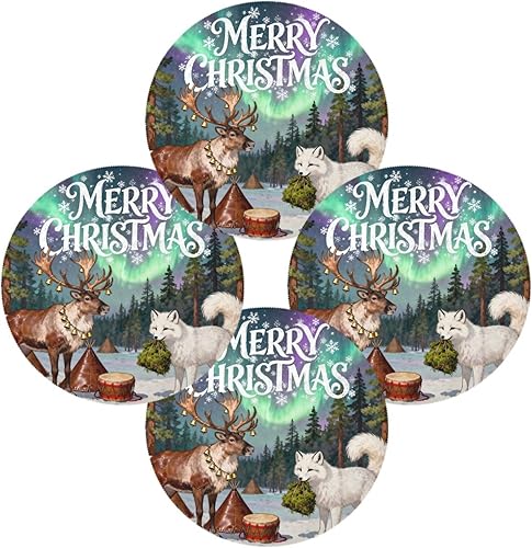 Miniatura 2 de Merry Christmas Fox Deer Plastic Round placemats Kids placemats for Dining Table Set of 4 15x15 in manteles para mesa