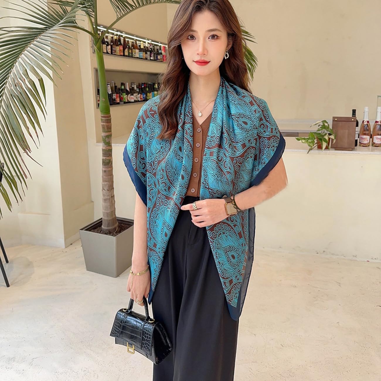 XL 43 Inch Extra Large Square Scarf Fashion Scarves Silk Feeling Hair Scarf Wrapping Scarfs Night Sleeping Headscarf - Image 6