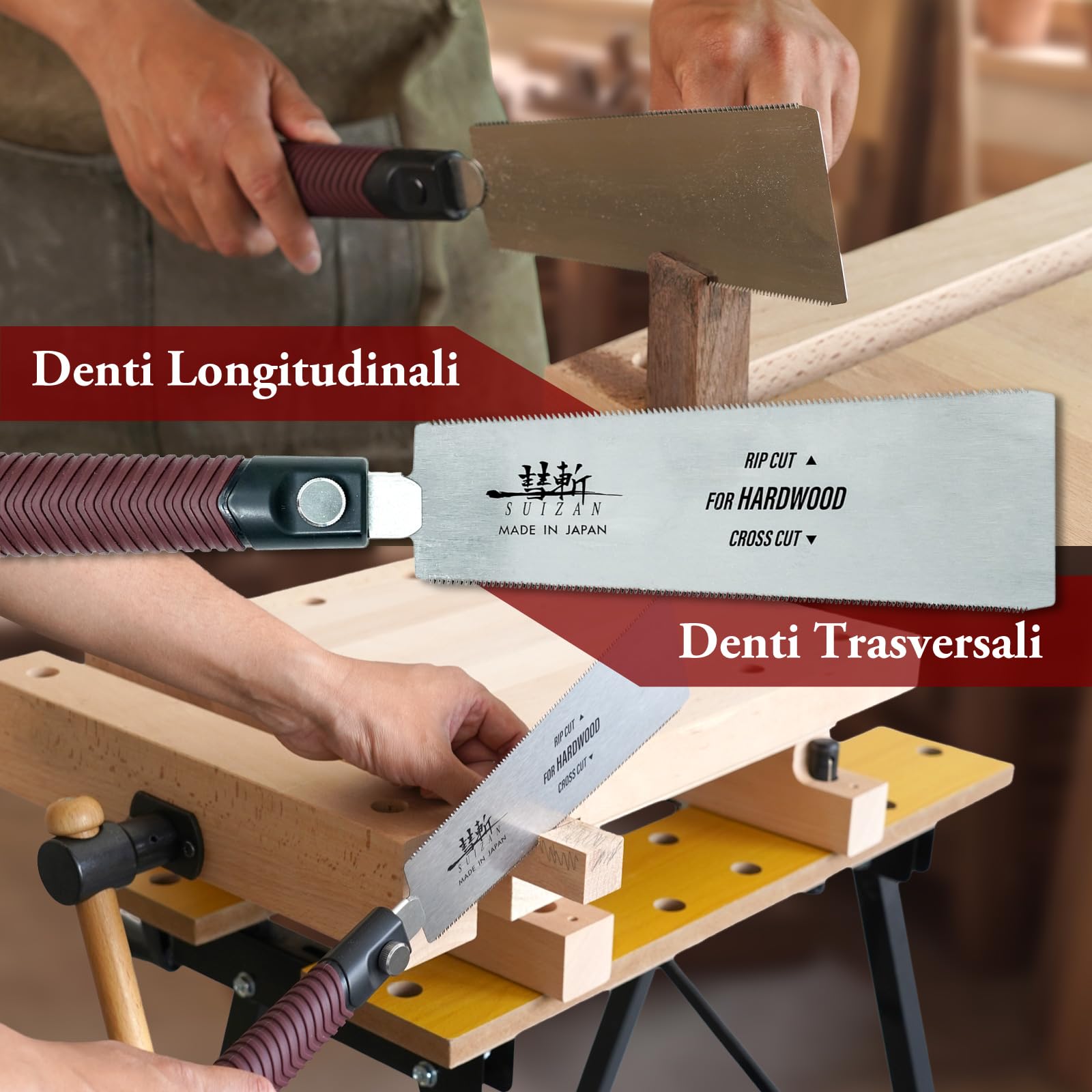 SUIZAN Ryoba Sega giapponese doppio taglio 210mm legno duro - Seghetto | Professionale Attrezzi Falegnameria Ebanisteria Carpenteria Segaccio a mano trazione longitudinale trasversale giapponesi