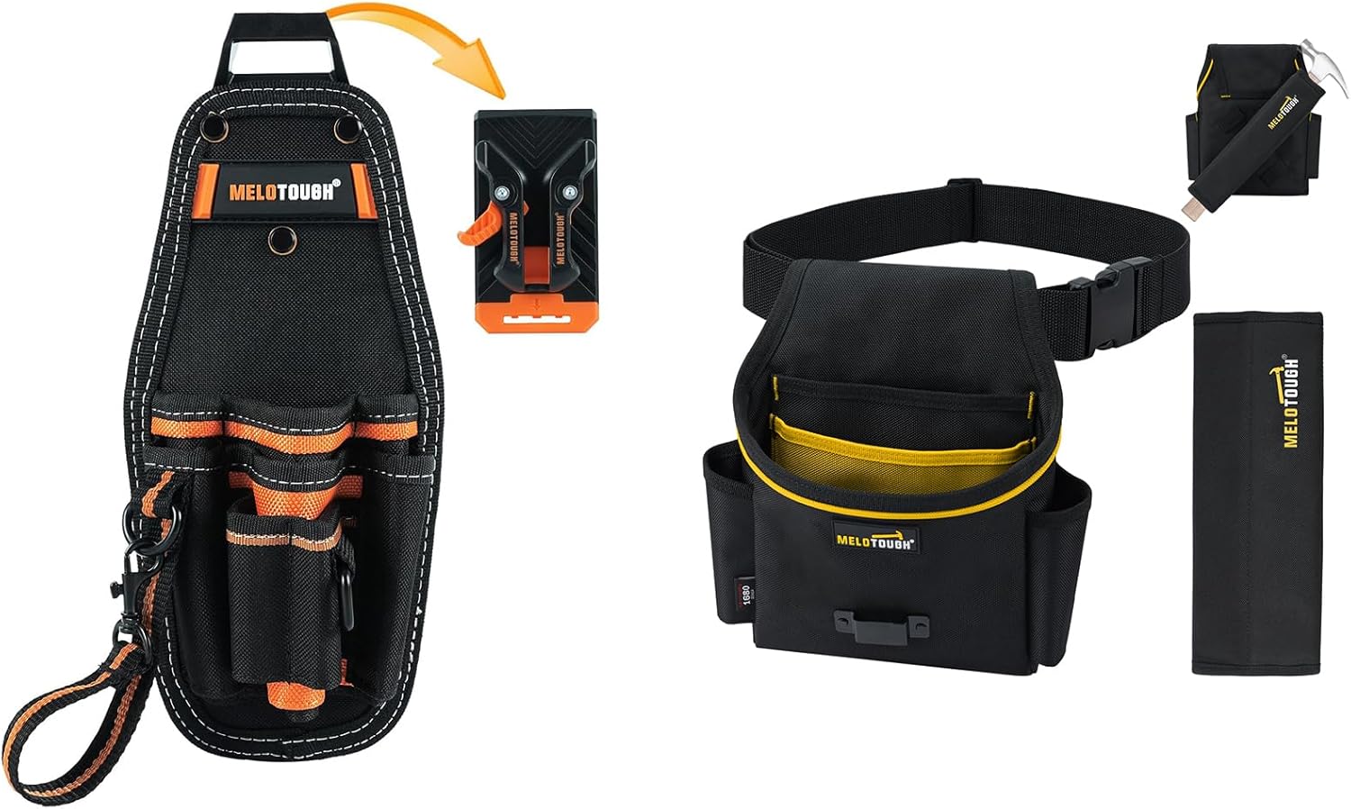 MELOTOUGH Small Tool Pouch with Quick Release Belt Clip, Tool Belt Pouches with Detachable Hammer Holster