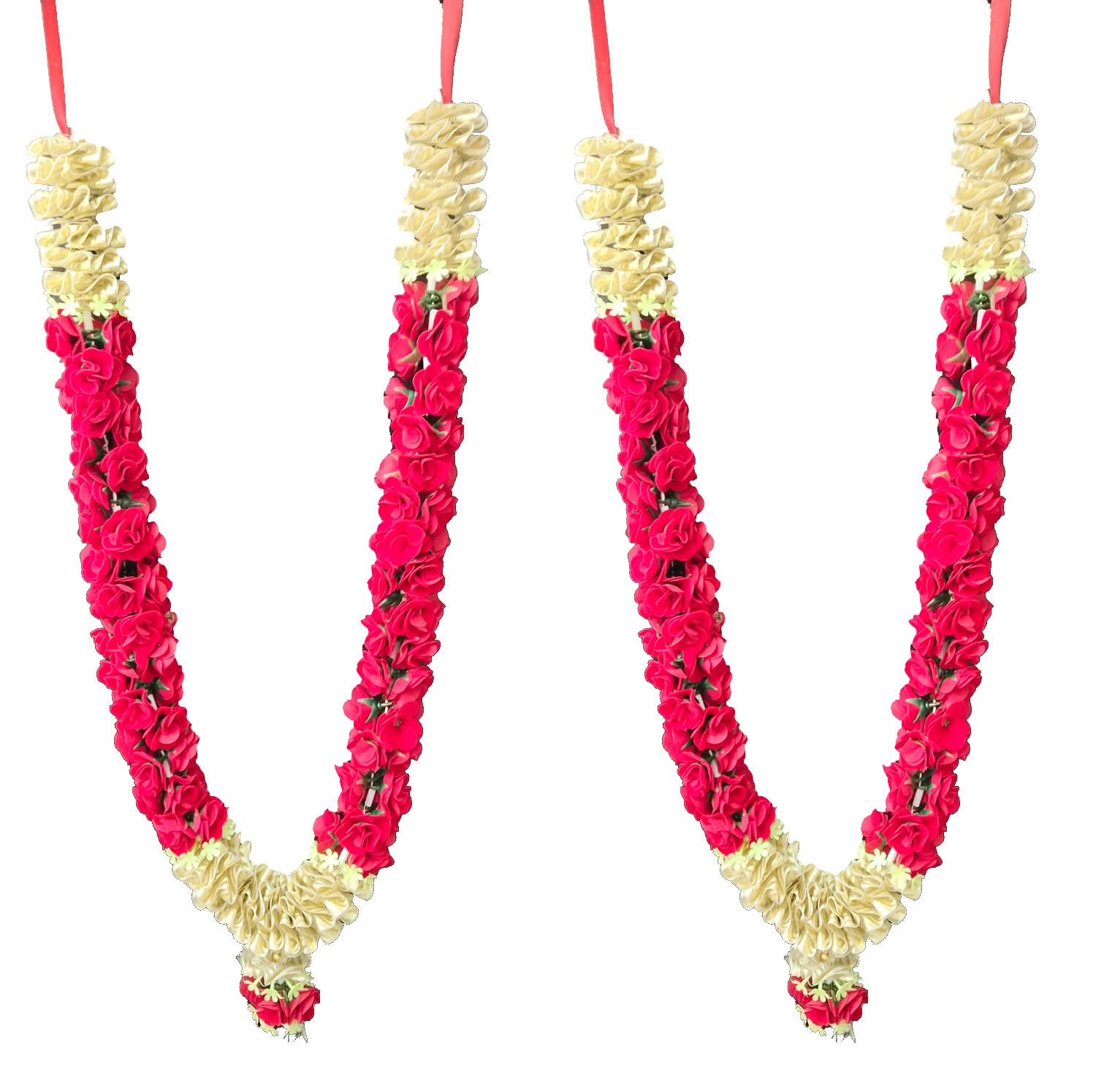 3A FEATURETAIL Artificial Red Roses Garland, Fabric Red Roses Phool Varmala, Mala for Photo Frame, Varmala/Jaimala for Wedding (2 Pc Red Roses with Golden Fabric, Fabric Red Rose Artificial)