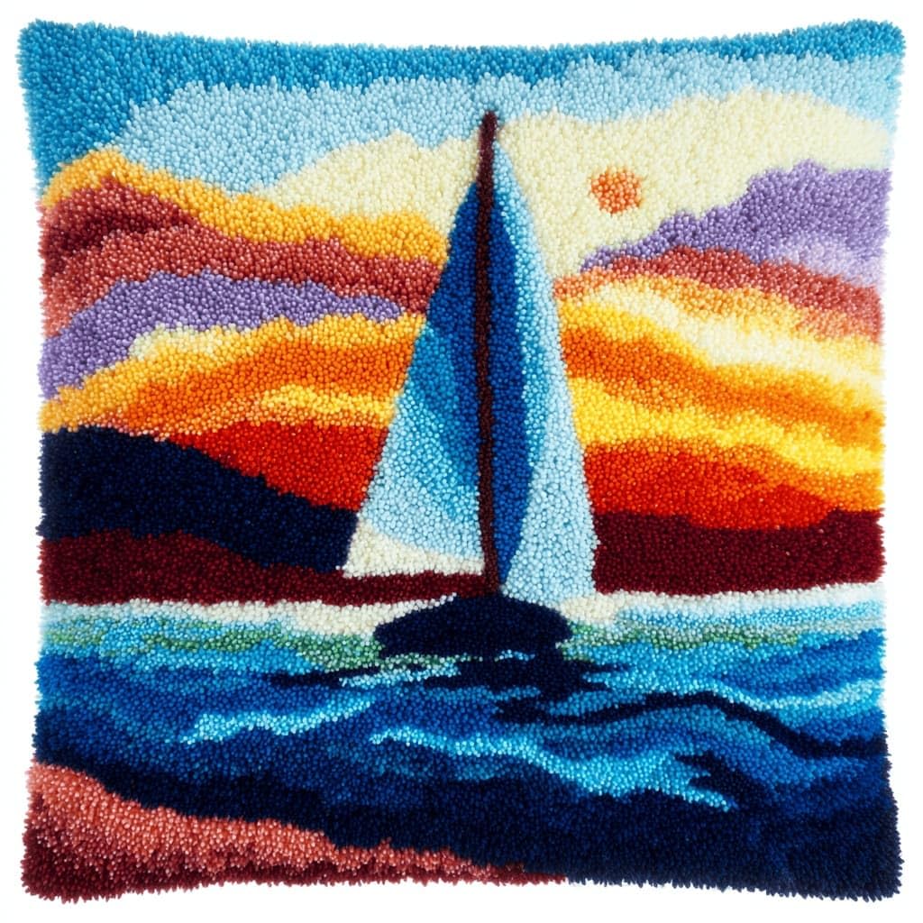Latch Hook Pillow Kit For Adults,Sailboat 17X17In Latch Hook Kit For Pillow Cover With Instruction For Beginner Cross Stitch Sofa Cushion Cover With Crochet Yarn For Beginners And Home Decor