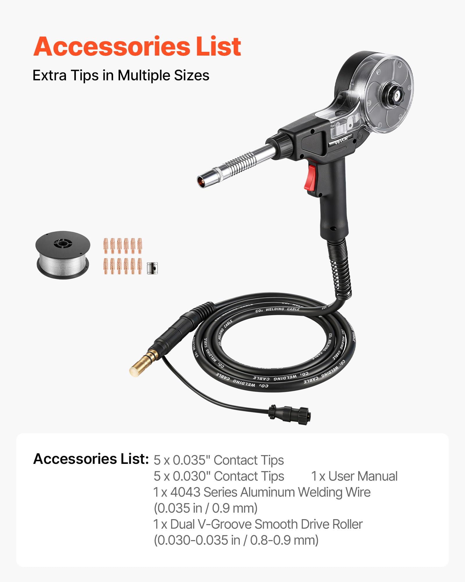 VEVOR Palnik spawalniczy MIG 135 A z kablem 3 m, pistolet spawalniczy MIG ze szpulą Millera Spoolmate 100, 11 zapasowych końcówek stykowych i wytrzymałego drutu aluminiowego, do warsztatów i przemysłu
