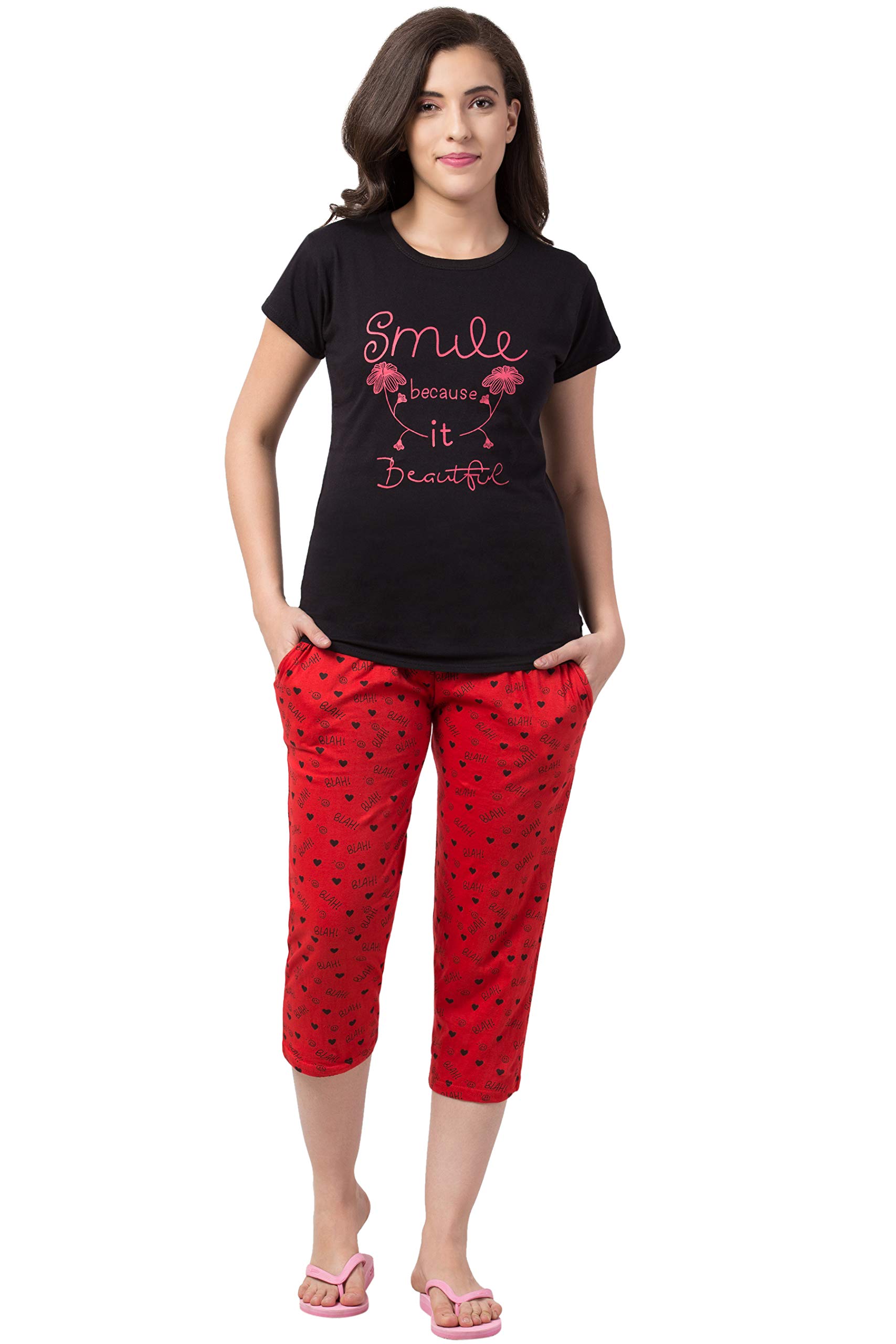 funday fashion Women's Cotton Printed Capris Set Pyjama Set Pack Of 1-picture-25