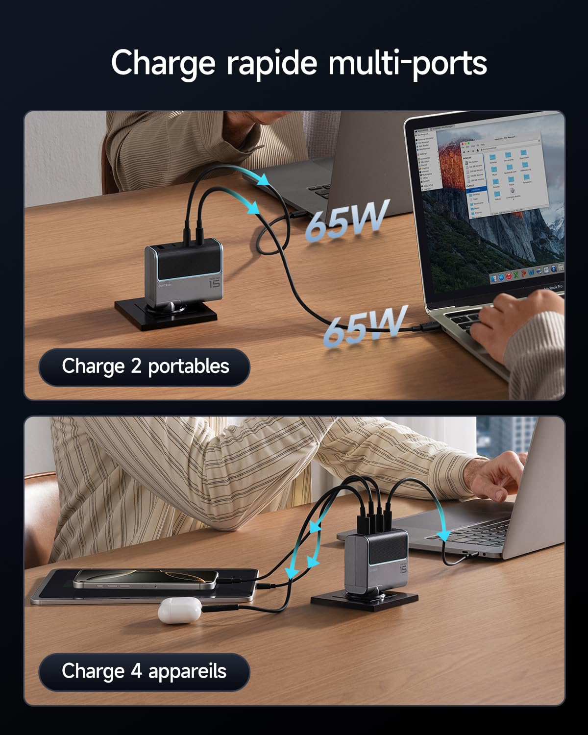 CUKTECH 15 140W Chargeur USB C, 4 Ports PPS PD3.1 et GaN III Tech Chargeur Rapide, Chargeur pour Ordinateur Portable, MacBook Air/Pro, iPad Pro, iPhone 17/16, Samsung S24/S23, Xiaomi, Switch