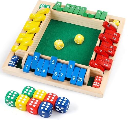 Shut The Box - Juego de dados para 2 a 4 jugadores, juego de mesa de madera con 8 dados, versión clásica de mesa, juegos familiares para adultos y