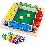 Shut The Box Dice Game 2-4 Players, Wooden Board Table Math Game with 8 Dices, Classic Tabletop Version Family Games for Adults and Kids