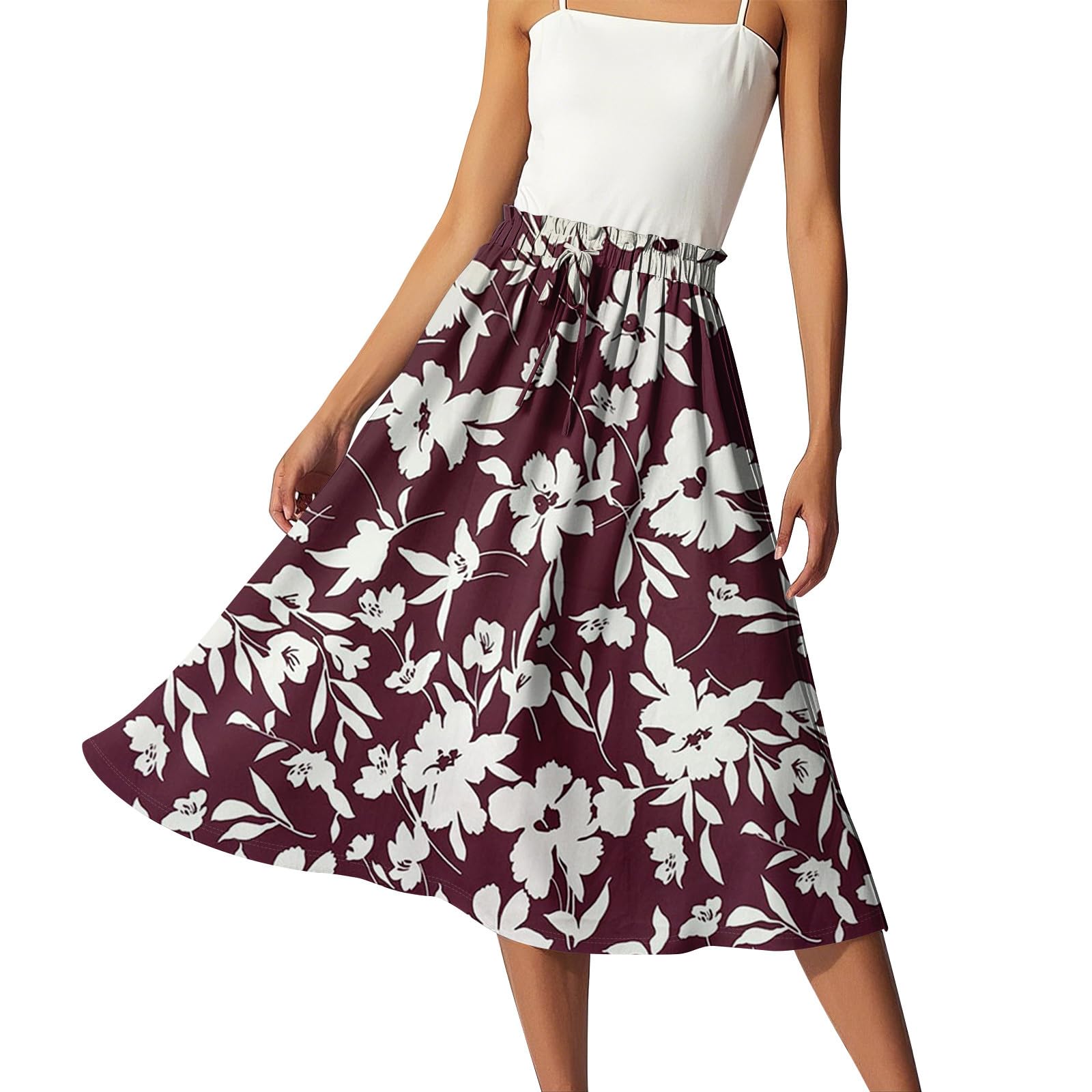 Womens Maxi Skirts High Waisted Lightweight Long Skirts Vintage Tiered Cute Beach Cover Up a Line Summer Boho