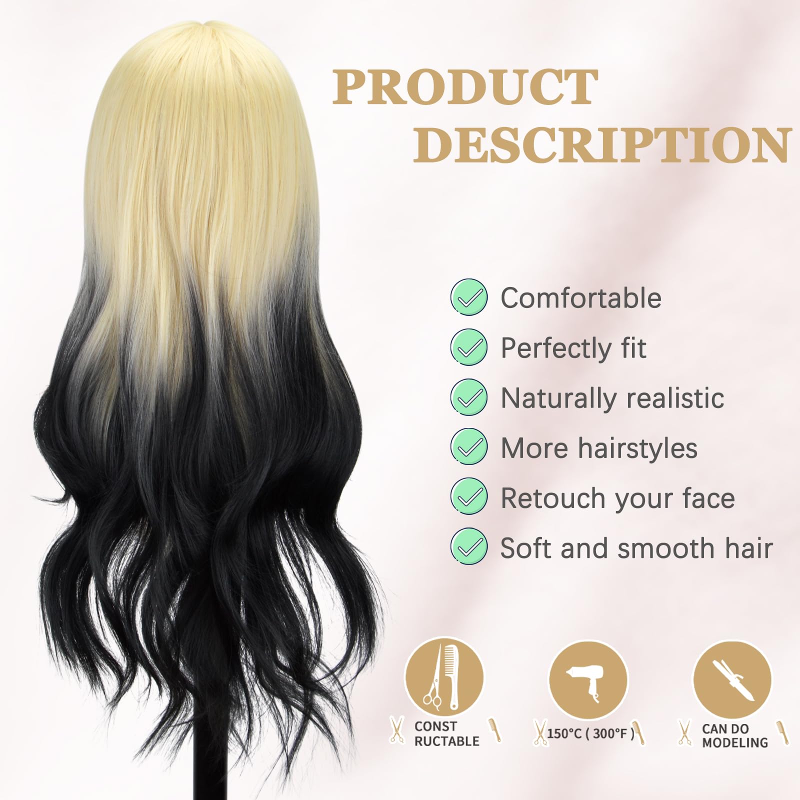 FREE BEAUTY Long  Wavy Wig for Women 26 Inch Middle Part Curly Wavy Wig Natural Looking Synthetic Heat Resistant Fiber Wig for Daily Party Use: Gold Black Mix