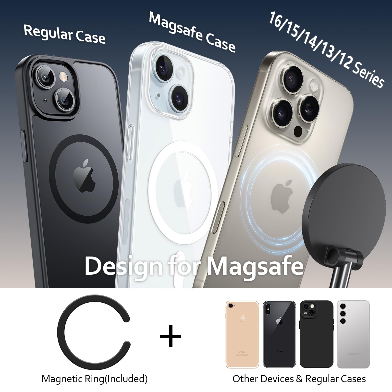 Supporto da auto magnetico con ventosa per telefono cellulare Magsafe, Supporto telefono auto a ventosa ultra regolabile 360° per iPhone 17 Pro Max 16 15 14 13 12 Air Plus (Nero)