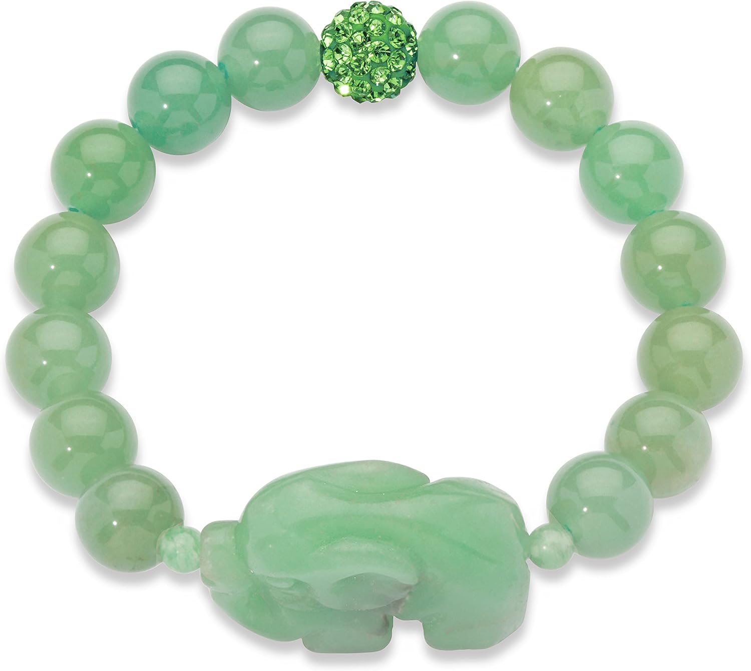 PalmBeach Genuine Green Agate and Simulated Emerald Elephant Stretch Bracelet (10mm), 8 inch Length
