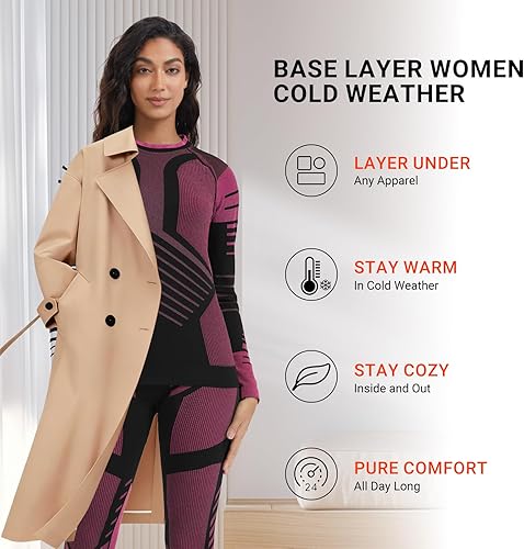 Miniatura 4 de MEETWEE - Ropa interior térmica para mujer, conjunto de primera capa de compresión para invierno, pantalones largos forrados de forro polar, para