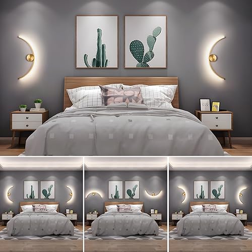 Miniatura 6 de Lámpara de pared LED moderna dorada, lámpara de pared lineal de metal de 24 pulgadas, iluminación LED de pared interior de 4000 K, lámpara de pared