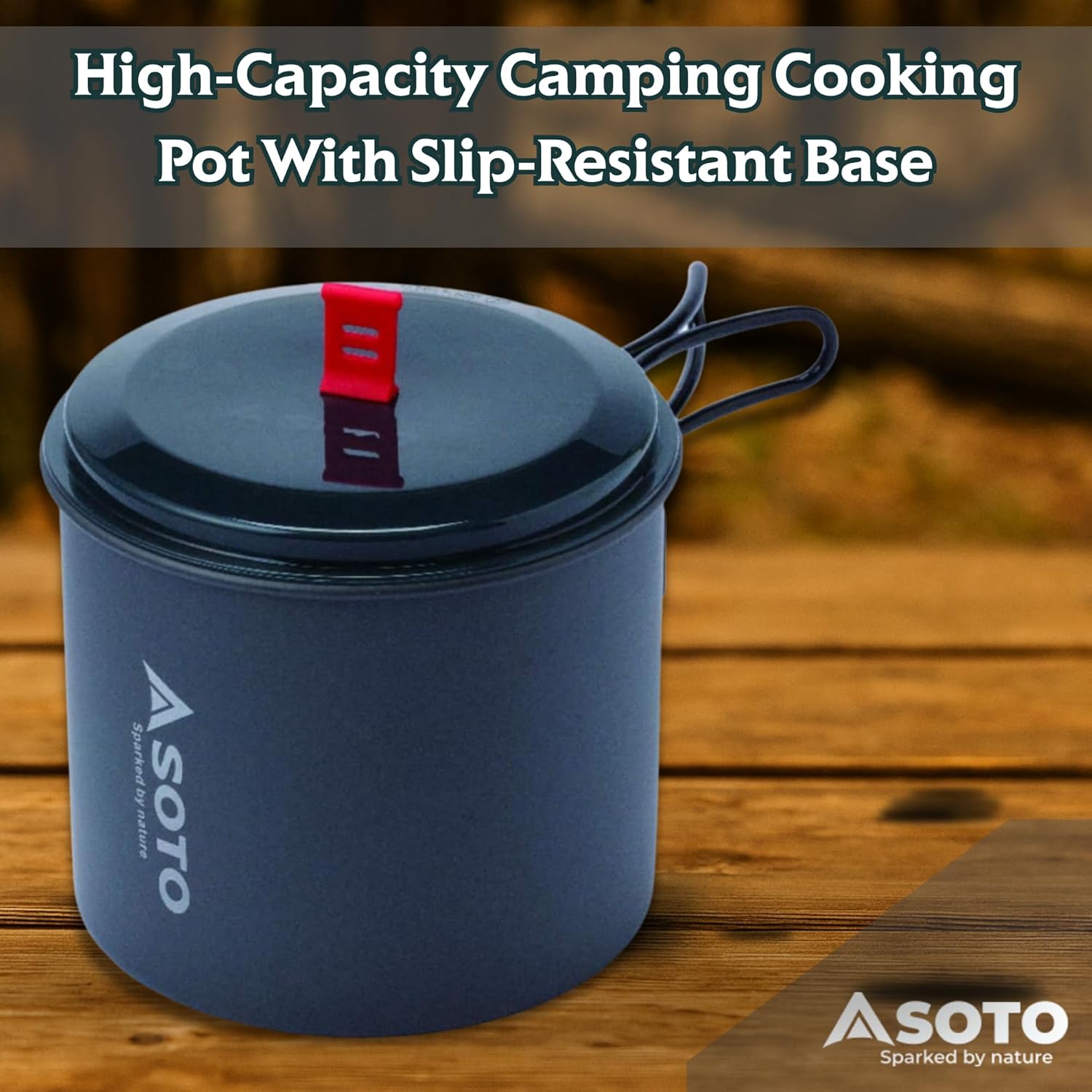 SOTO New River Backpacking Pot - Lightweight, High Capacity Camp Pot with Slip-Resistant Base, Versatile Lid & Convenient Swing Handle for Hiking & Camping Cooking Pot, 1000 ml, Aluminum