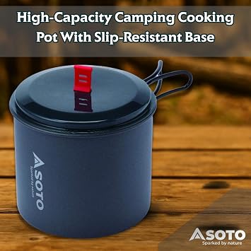 SOTO New River Backpacking Pot - Lightweight, High Capacity Camp Pot with Slip-Resistant Base, Versatile Lid & Convenient Swing Handle for Hiking & Camping Cooking Pot, 1000 ml, Aluminum