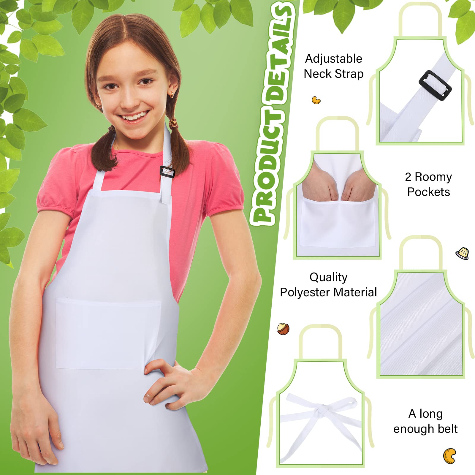 Handepo Delantal de chef ajustable con bolsillo para niños, 25 unidades