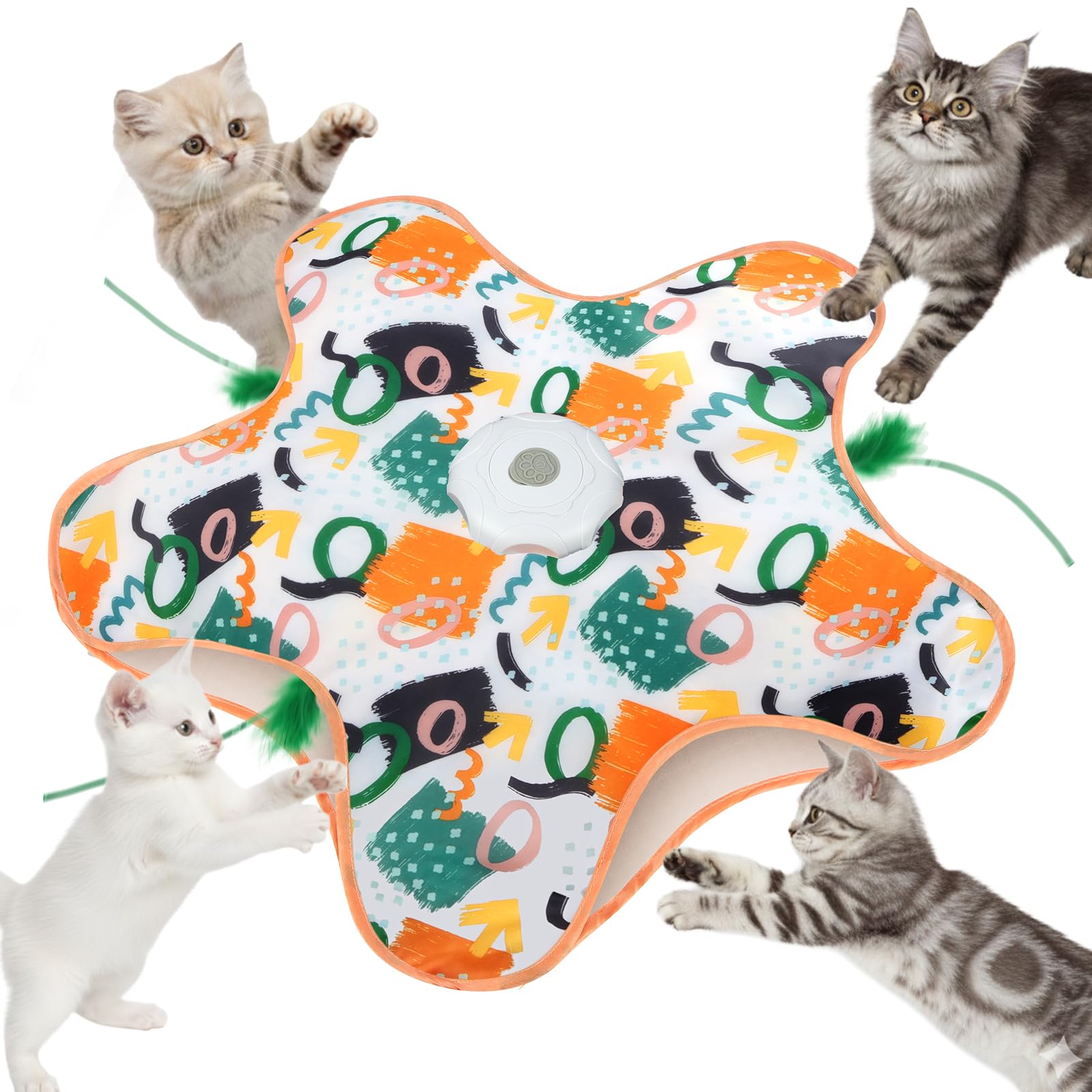 AUYAO Interactive Cat Toy Hide and Seek Interactive Cat Toys Touch-Activated Kitten Toy Moving Concealed Wand Feather 3 in 1 Automatic 3 Modes Exercise Toys for Indoor Bored Adult Cats(Graffiti) — image 1