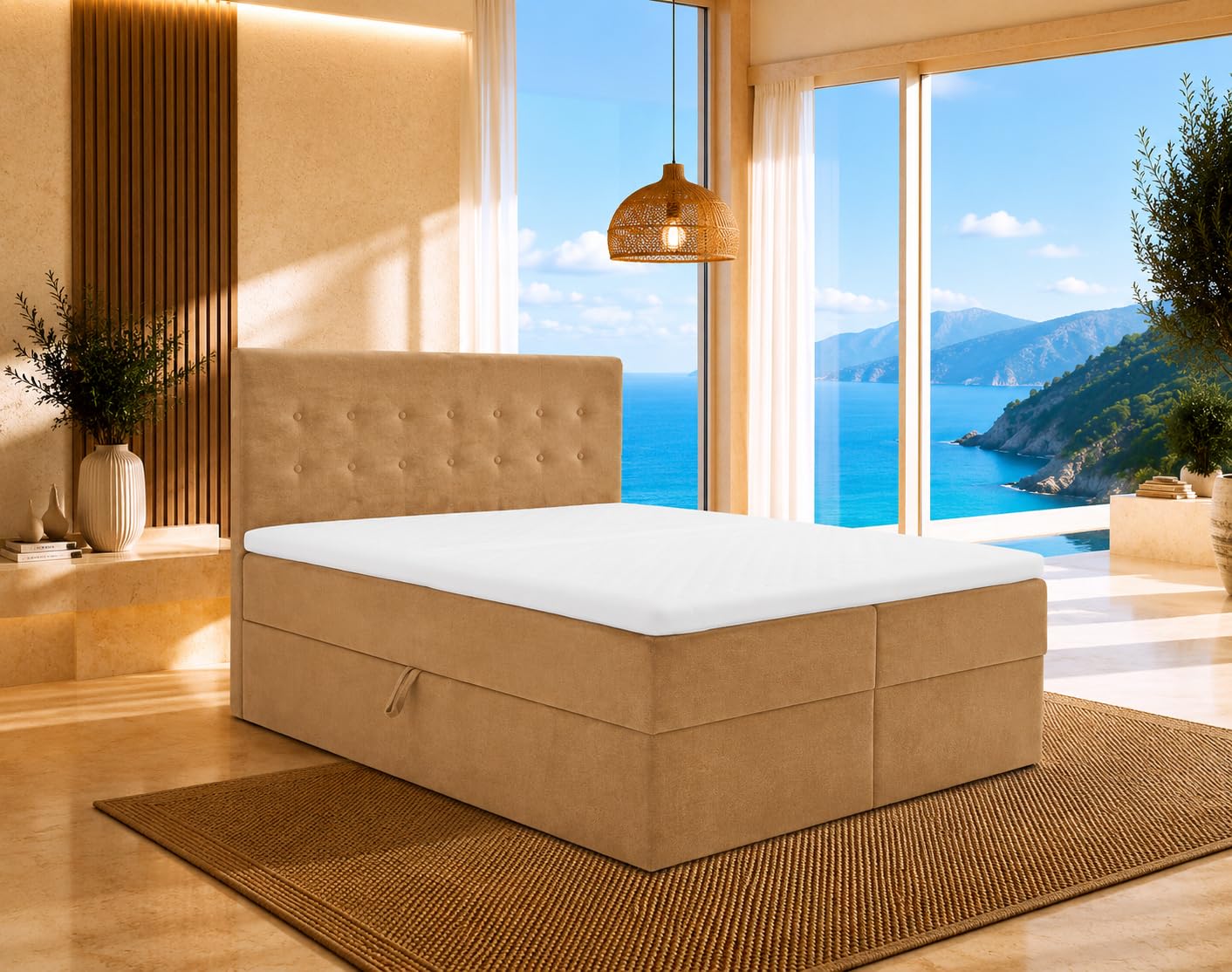 Lit boxspring S Deluxe avec 7 Tailles de Zone (160x200 Creme)