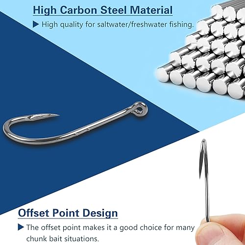 Miniatura 5 de Ganchos de pulpo de agua salada, 110 unidadescaja, anzuelos de pesca de acero de alto carbono, ganchos de púas de níquel negro, gancho circular
