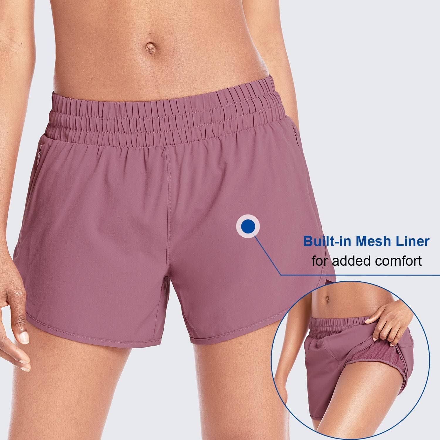BALEAF Women's 4" Running Athletic Shorts with Liner Zipper Pockets for Workout Gym Sports Purple Medium